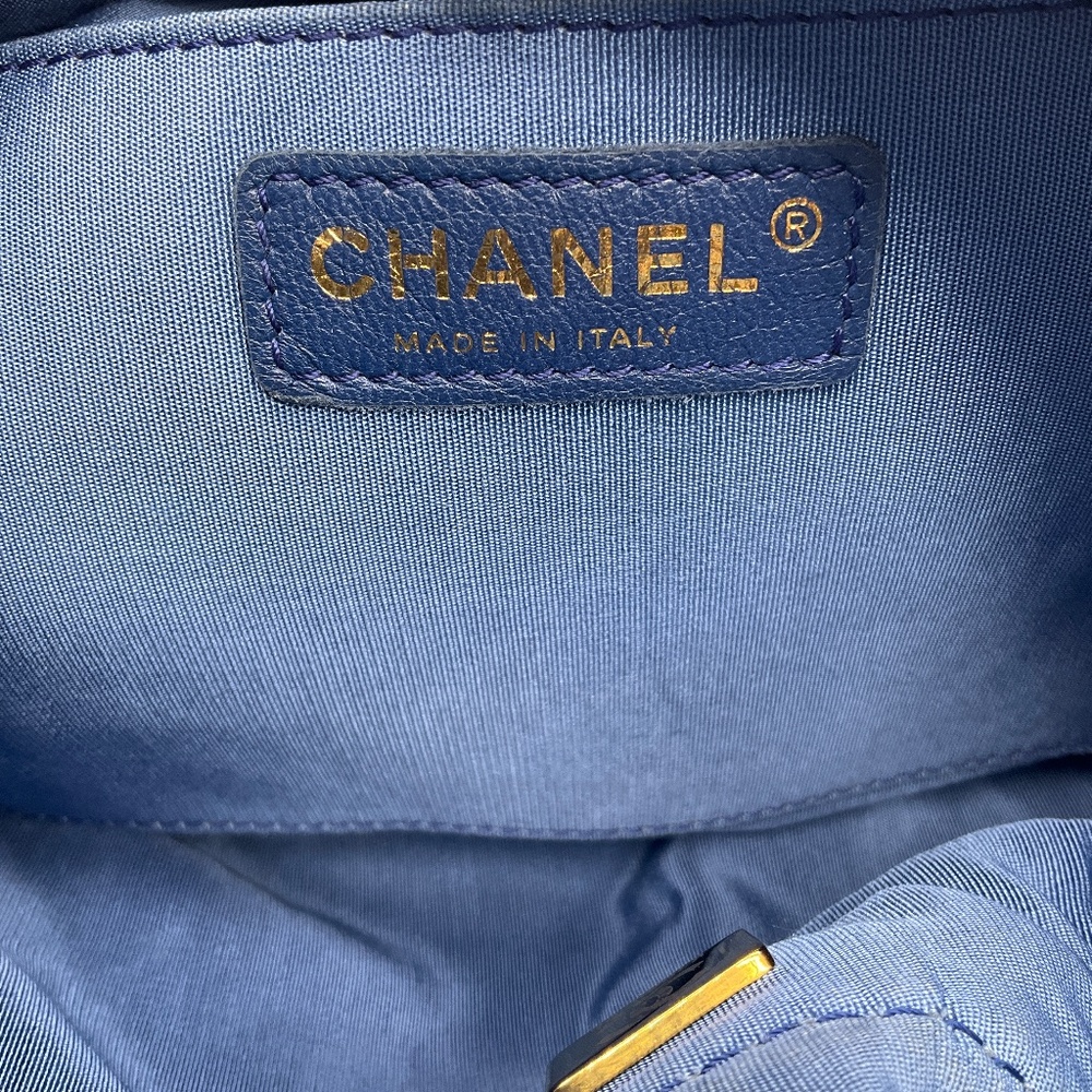 CHANEL 2022 BLUE MULTI QUILTED FRINGED LOGO PRINTED DENIM MOOD CHAIN MINI SHOULD - Picture 11 of 13